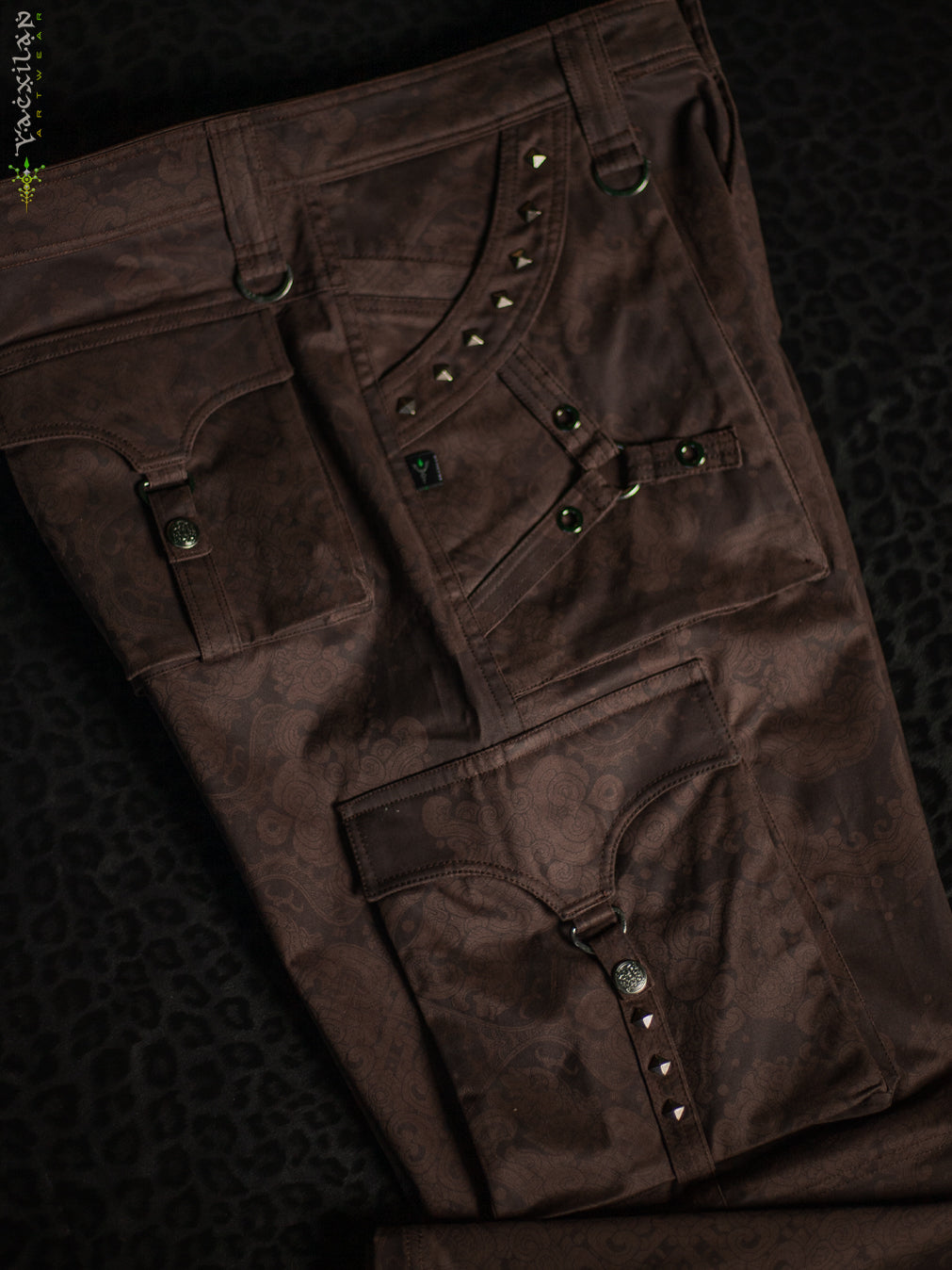 Pants Men Baggy Pockets / Cotton Printed - Brown MAYAN CODEX